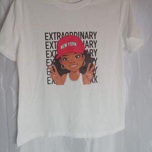Size 16Y White T-shirt Extraordinary New York Cap Peace Sign